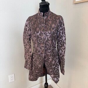 Promod Brown Baroque Print Long Jacket Coat | Tailored | EU 38 / US Small